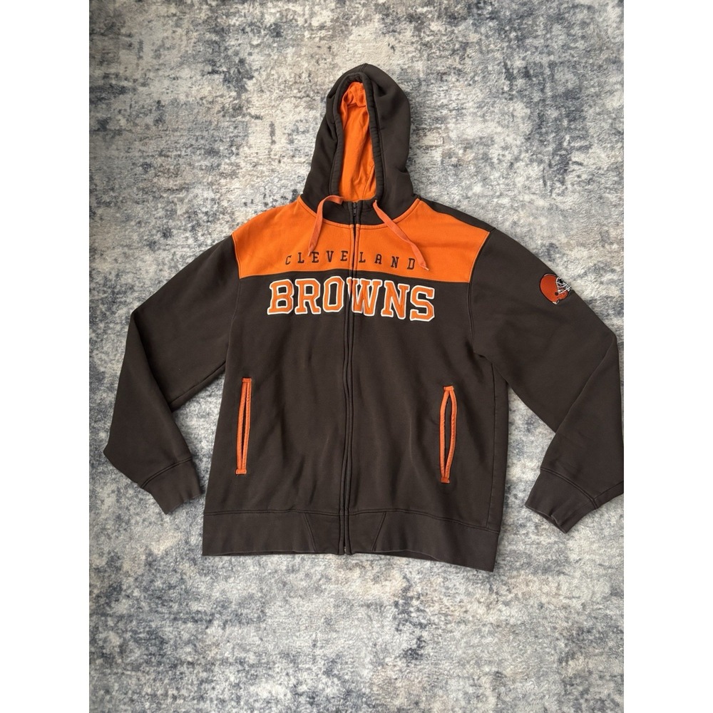 NFL Team Apparel Cleveland Browns Sz M Full Zip Hooded Jacket Seen Logo Football